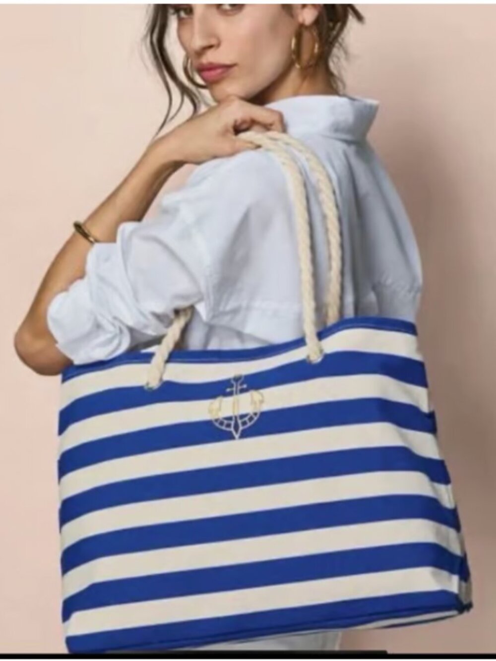 Avon Nautical Blue And White Stripes Beach Pool Tote Bag